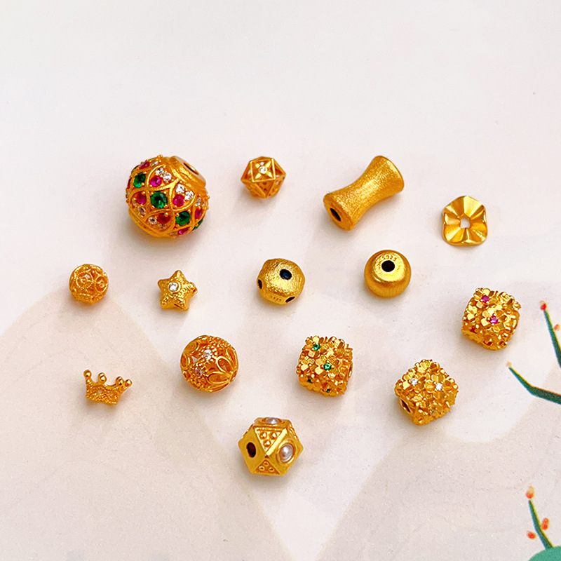 S925 ancient silver gold-plated diamond ball waist-shaped separator bead bracelet jewelry DIY accessories wholesale