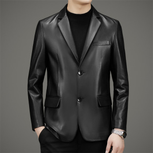 Light Luxury Genuine Leather Coat Young Men's Tire Cowhide Spring and Autumn Business Casual Men's Suit Advanced Suit Leather Coat Men's Clothing