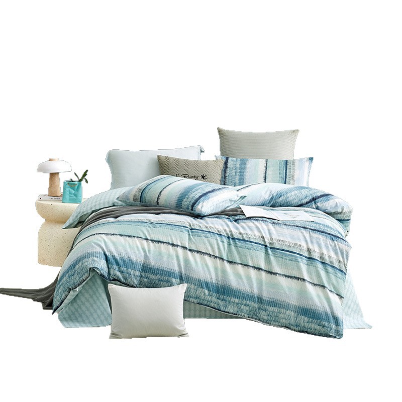 Luolai 100% Pure Cotton Four-piece Bedding Set Blue Coast Style_voghion.com
