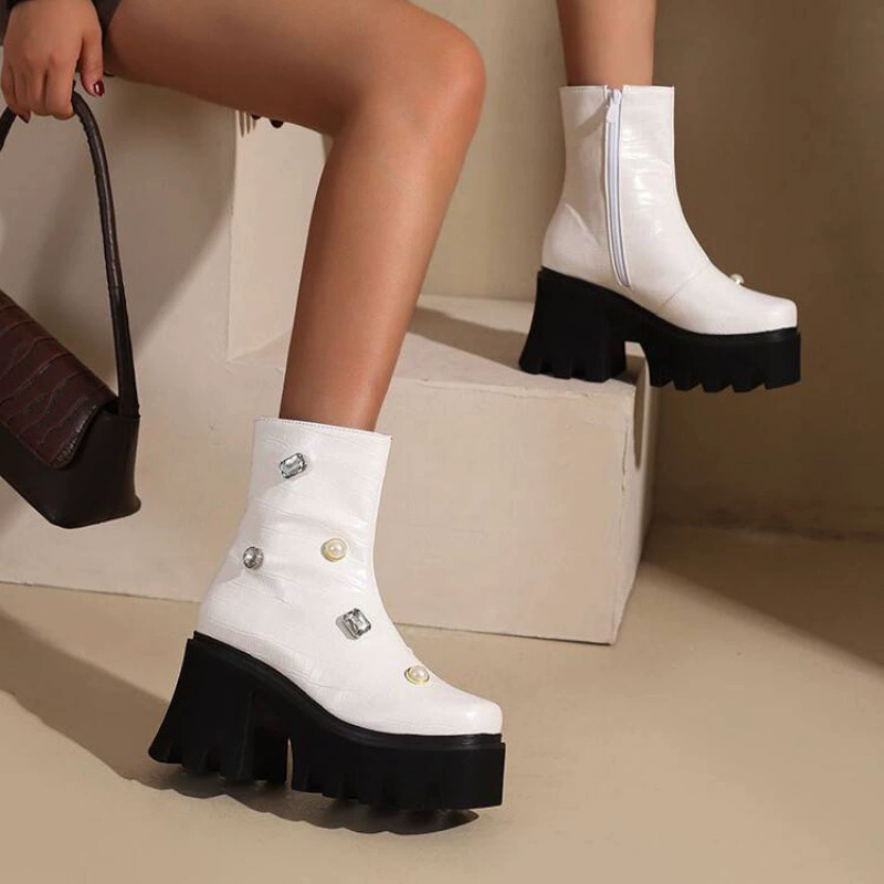 Внешняя торговля Европейская и Американская водная платформа с толстой подошной модой женские сапоги с квадратной головой на молнии