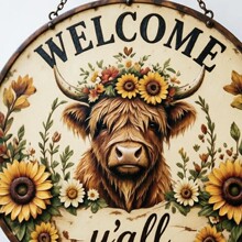 �羳��ƷHighland Cow Sunflower Metal Welcome Sign�����T��