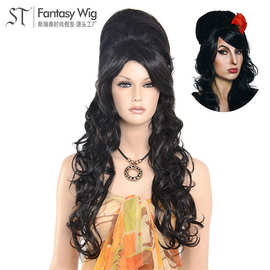 欧美复古高帽amywinehousewig动漫假发亚马逊爆款万圣节长卷发cos