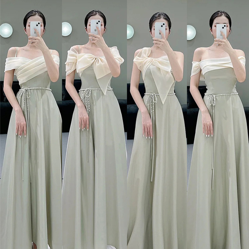 New Wedding Satin Bridesmaid Dresses in Green, Suitable for Niche Sister Groups, Can Be Worn Daily, and Are Elegant Graduation Gowns