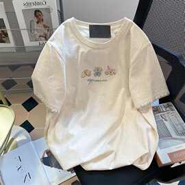 日系可爱彩点刺绣短袖女夏季设计感宽松百搭圆领t恤半袖上衣