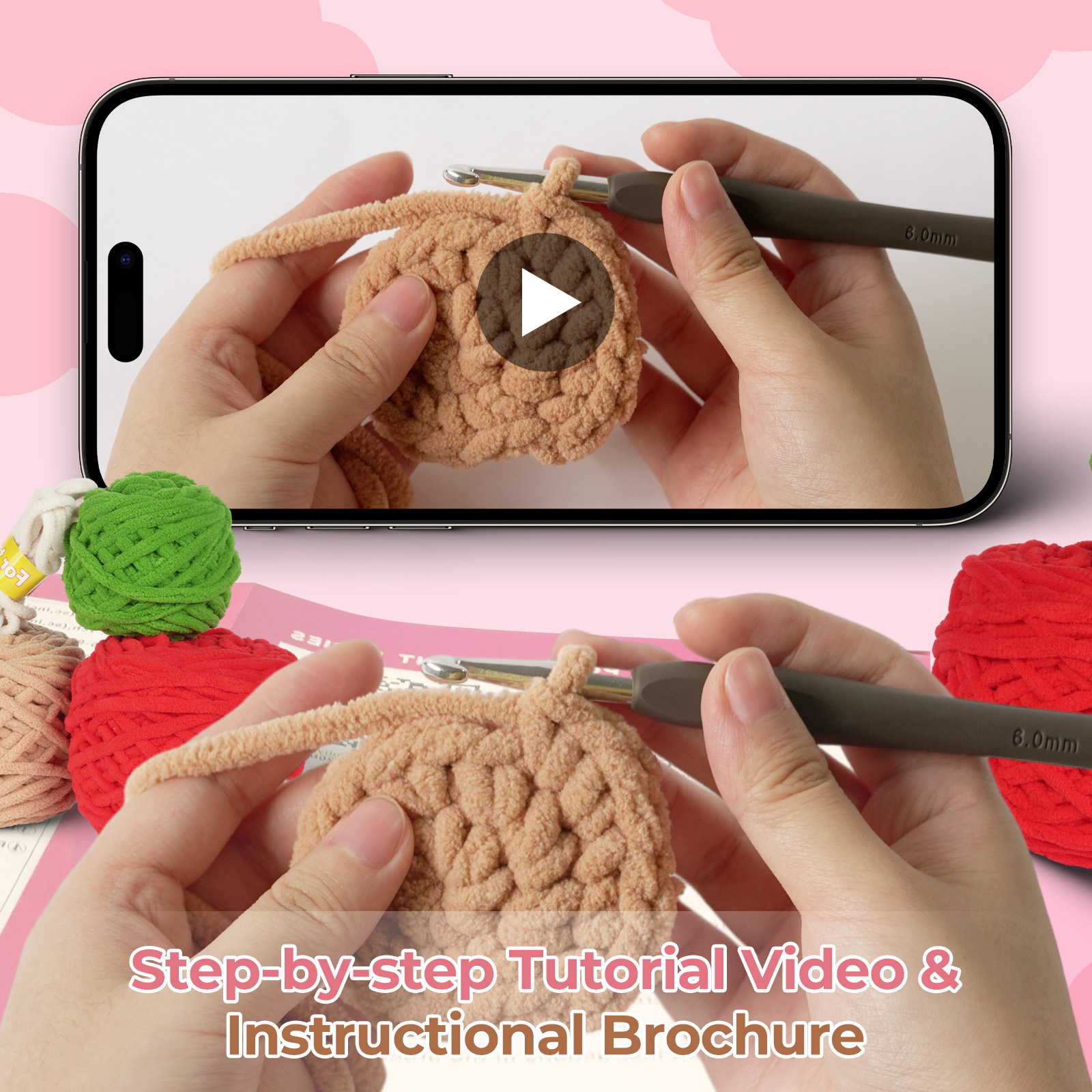 Amazon nuevo inglés instrucción material de ganchillo paquete hielo línea planta amor hecho a mano DIY decoración regalo