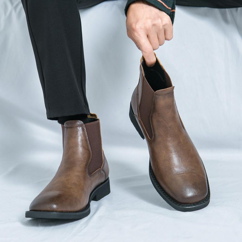 Botas Chelsea Botas Martin de un pie puntiagudo para hombre Botas Botas cortas para hombre Zapatos de cuero altos Gris británico transfronterizo talla grande