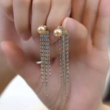 前后戴925银针耳钉香槟金珠子银珠链流苏耳环气质显瘦2025新款潮