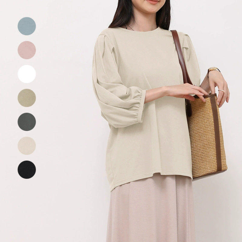 Летний 7-цветный женский новый пуловер в японском стиле с рукавами-фонариками и круглым вырезом в стиле пэчворк, простой однотонный топ с рукавами три четверти