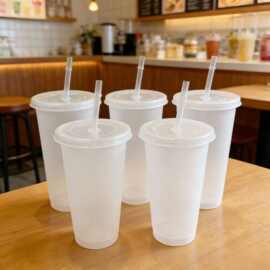 跨境热销透明pp轻盈小巧塑料吸管杯500-700ml便携塑料杯工厂批发
