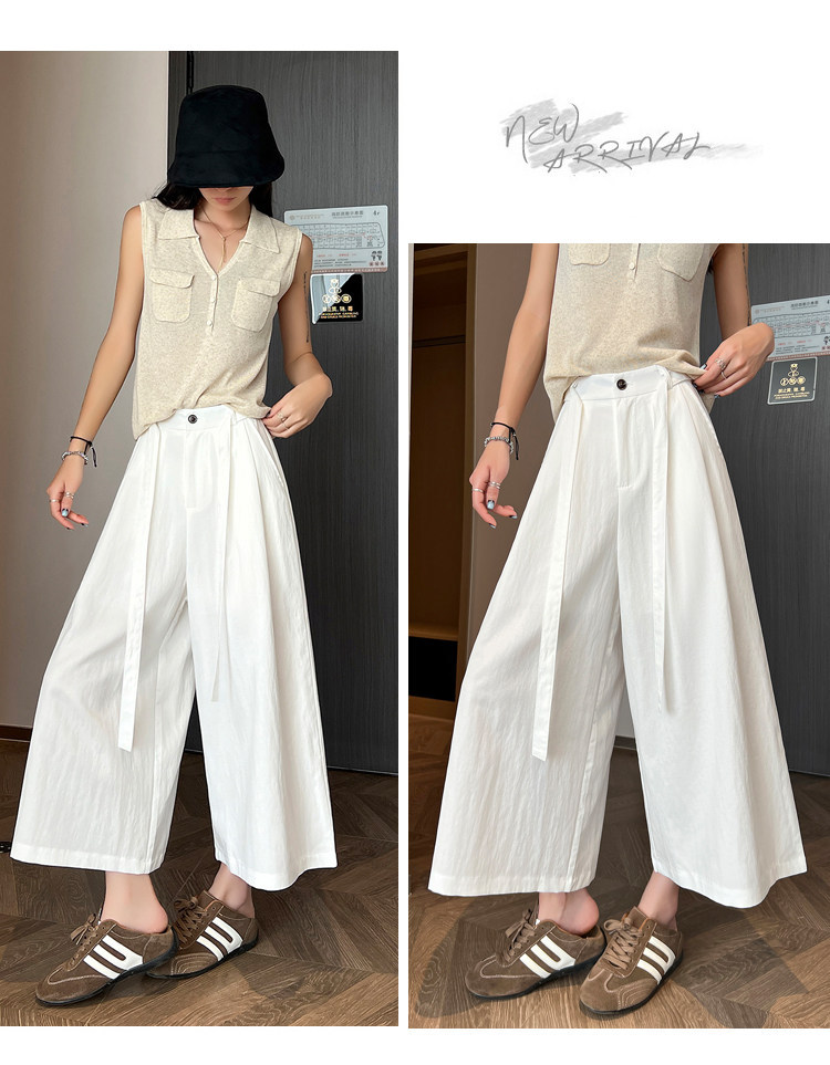 Quần culottes nữ ống rộng cạp cao suông rủ dáng dài 9 phân chất liệu lụa mát mùa hè — màu đen chi tiết 18