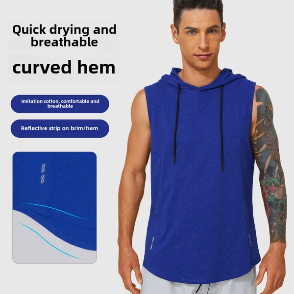 Cross-Border New Men's Sports Vest Summer Breathable Quick-Drying Training Sleeveless Hooded Running Fitness Quick-Drying
