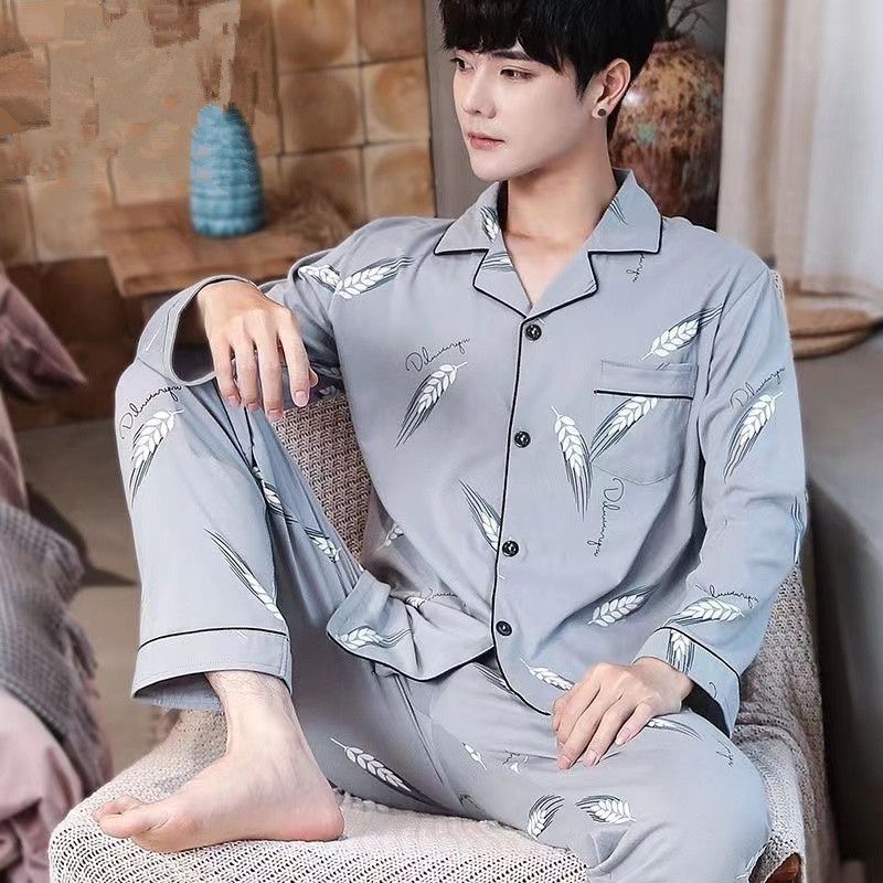 Pijamas de algodón masculinos primavera y otoño delgados pantalones de manga larga, jóvenes de mediana edad y ancianos, cardigans casuales, set de ropa para el hogar, cuatro temporadas