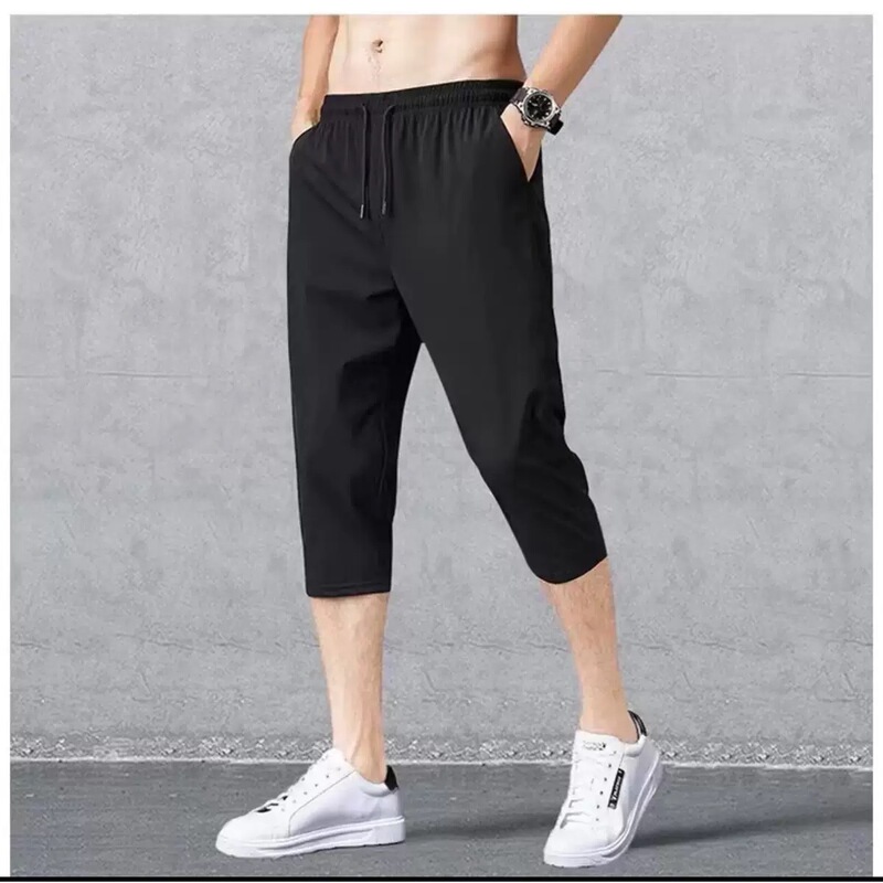 Summer sports cropped pants for men, Korean style slim-fit jogger pants, men's cuffed casual shorts