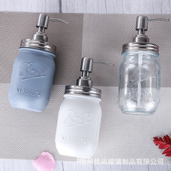 Amazon cross-border exclusive matte glass hand sanitizer bottle push-type Mason lotion bottle with stainless steel pump head