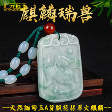 厂家直销a货缅甸玉龙吊坠翡翠生肖龙麒麟牌挂件飘花翠玉龙牌直播
