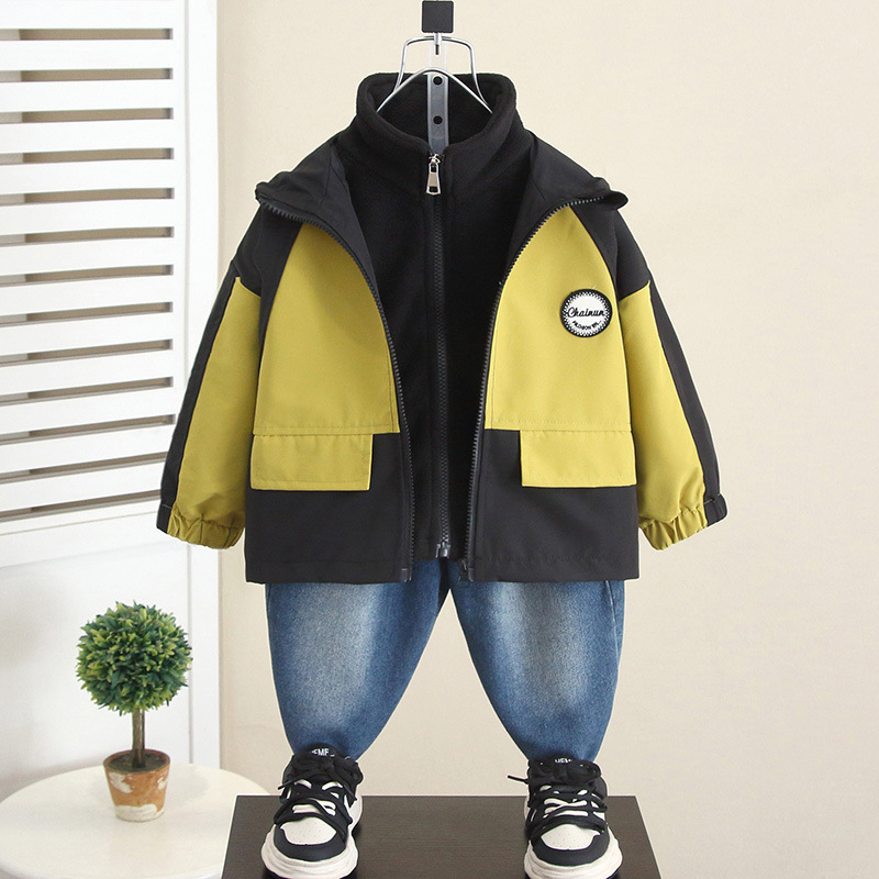 6298 Chaquetas de otoño para niños tres en uno 2025 nuevos niños primavera y otoño chaqueta casual con capucha chaqueta para bebé