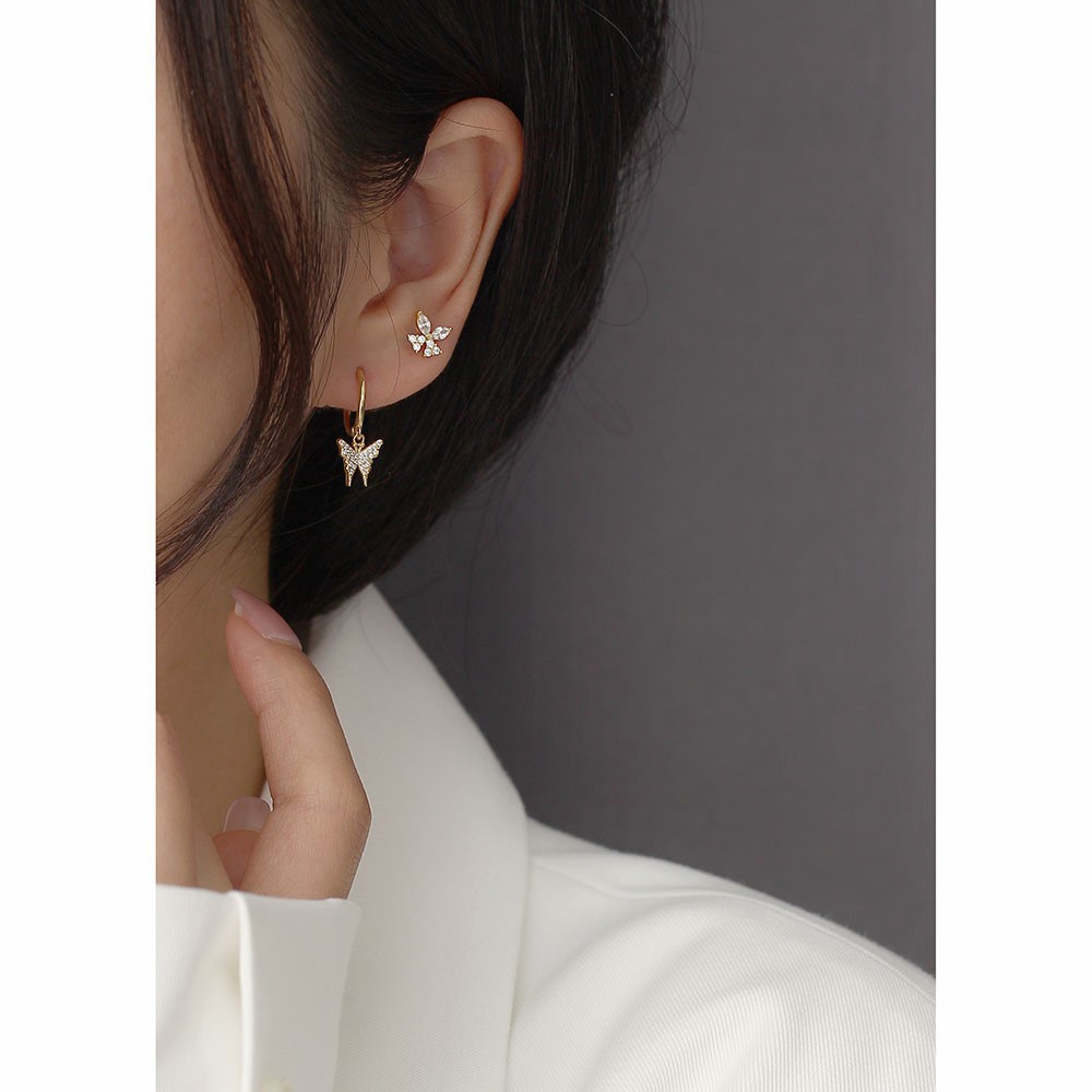 925 Sterling Silver Ear Needle Material 1 Pair 925 Sterling Silver Zircon Butterfly Ear Studs