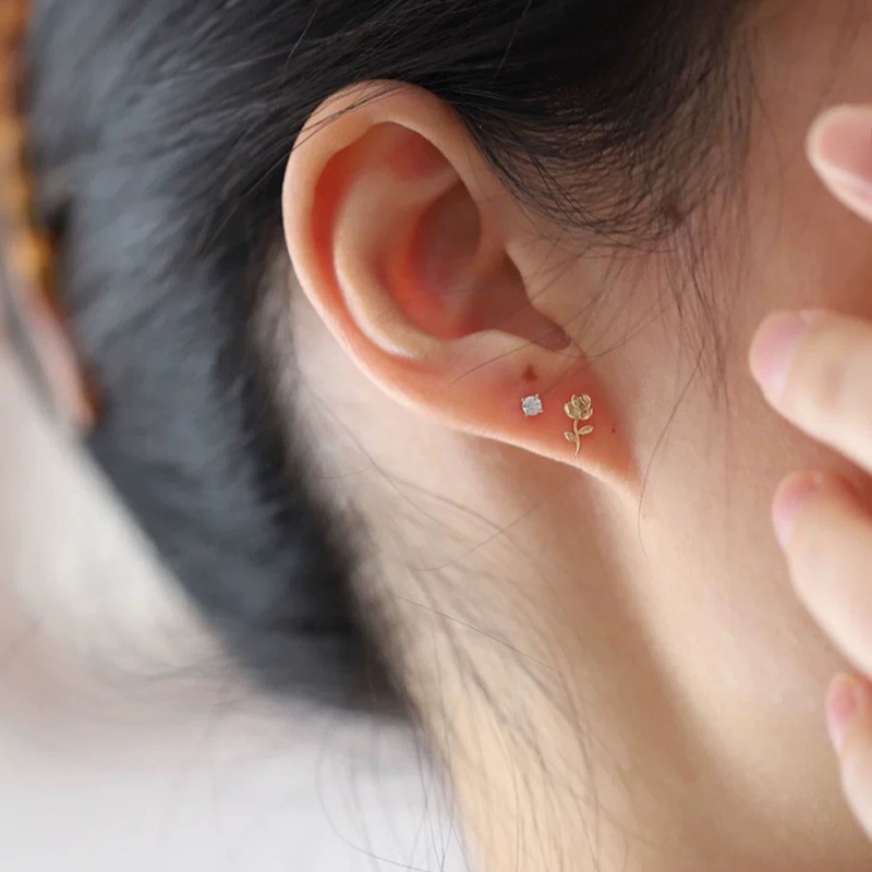 Polished Finish Plating Design 1 Pair 925 Sterling Silver 925 Sterling Silver Earrings Rose Ear Studs
