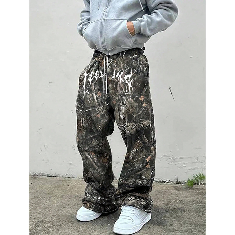 Fashion Trendy Branch Pattern Print Casual Pants Cross-Border Foreign Trade 2025 New Hip-Hop Wide-Leg Versatile Floor-Length Pants