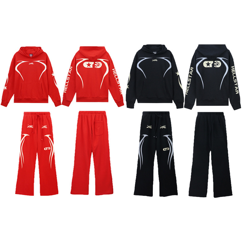 New Hell Star Washed Print Hooded Sweatshirt Set, High-Quality Cotton Unisex Sweatpants, Wholesale New Hell Star Washed Print Hooded Sweatshirt Set, High-Quality Cotton Unisex Sweatpants, Wholesale