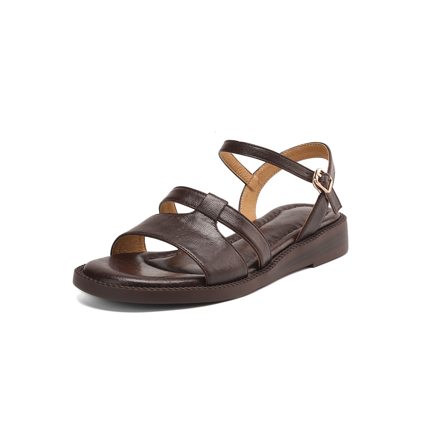 Dép sandal nữ quai chữ V đế bệt hở mũi, phong cách đi biển mùa hè — màu nâu chi tiết 28