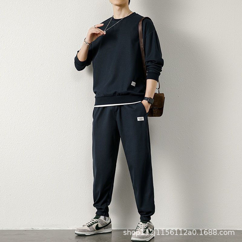 Trendy Brand Casual Sports suit Men's Autumn Waffled Sweat Fashionable Basic Tunic Pants Fashion Matching Two-Piece Set