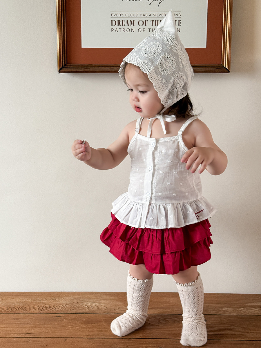 Ropa para niños de caña de pera Chaleco para niños Verano 2025 Nuevo estilo niña Algodón puro Clase A Camisola Camiseta Ropa de bebé