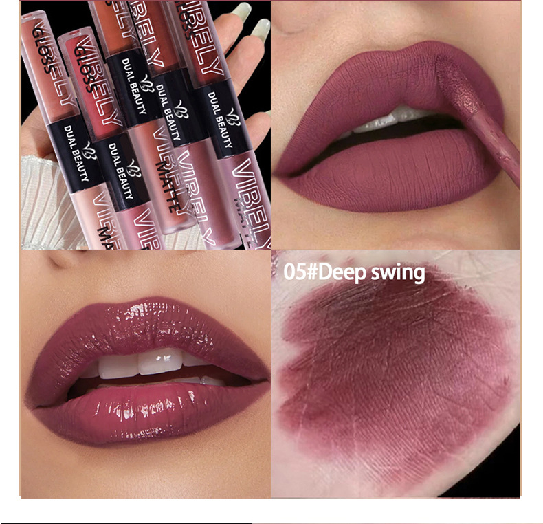 VIBELY, a double-headed water gloss mirror lip gloss, matte non-stick cup, matte lip gloss, whitening, film-forming and lip setting undefined