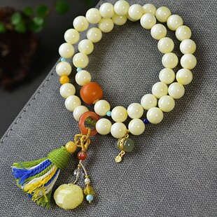 Natural Russian White Beeswax Double Circle Bracelet with Beeswax Small Lock Size 7 mm White Beeswax Double Circle