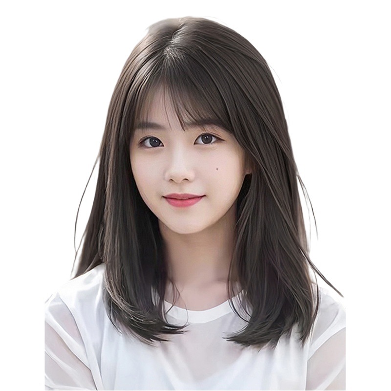 Wig women's long hair natural artificial hair collarbone hair full head cover collarbone hair age-reducing whole wig head cover
