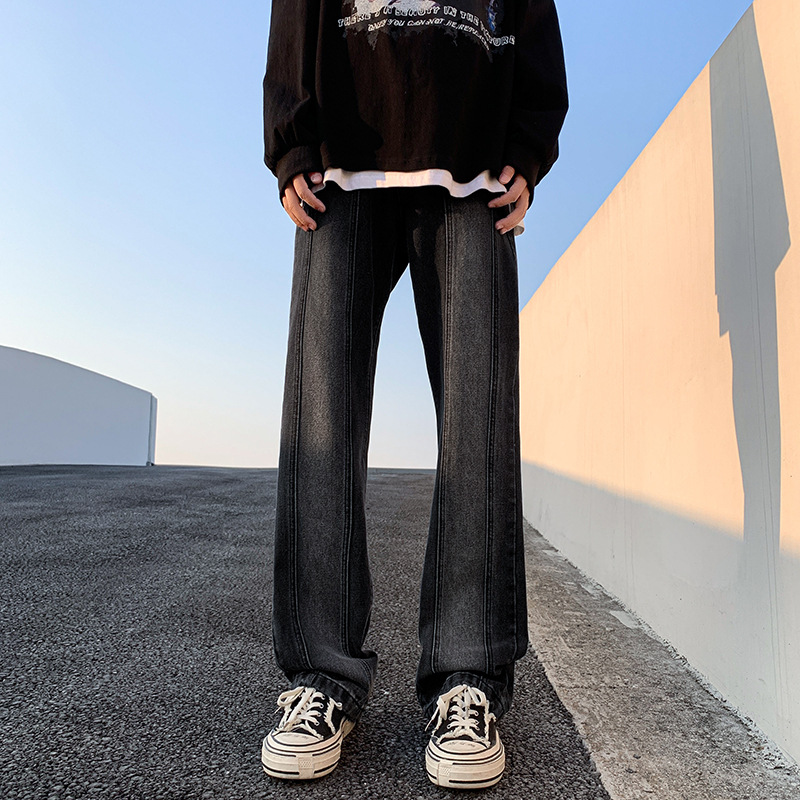 Amarillo barro rectos jeans de moda masculinos primavera callejera pantalones de pierna ancha sueltos retro retro americano