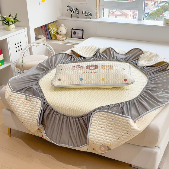 Summer Small Fresh Latex Ice Silk Mat Three-piece Set Mat Cover Mat Cover Non-slip Fixed Mattress Protective Cover