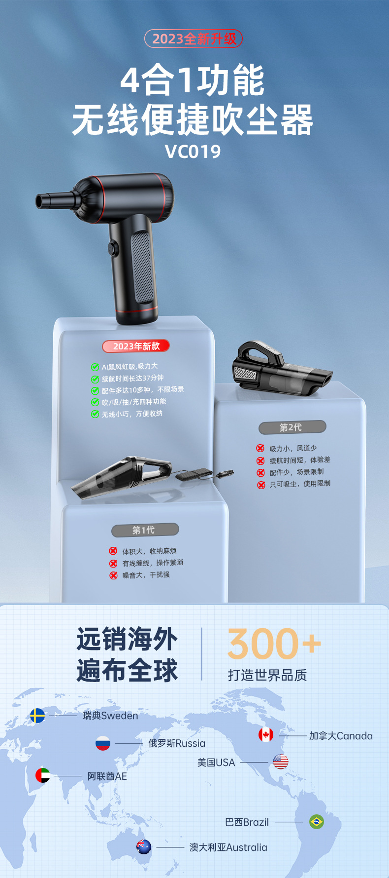 Cross-Border Car Vacuum Cleaner Three-Speed High-Power Led Lighting Long-Life Portable Handheld Car Vacuum Cleaner