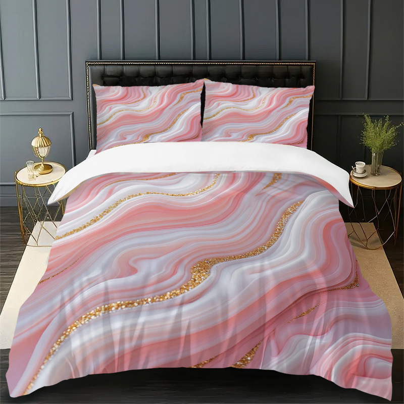 TEMU / JIT polvo oro mármol textura suave molienda impresión digital kit de colcha se puede ajustar