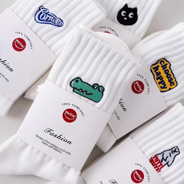 New Embroidered Socks Trendy Socks Popular Long Socks Men's Socks Women's Socks Anti-Odor Socks Seamless Socks Japanese Style Unbranded