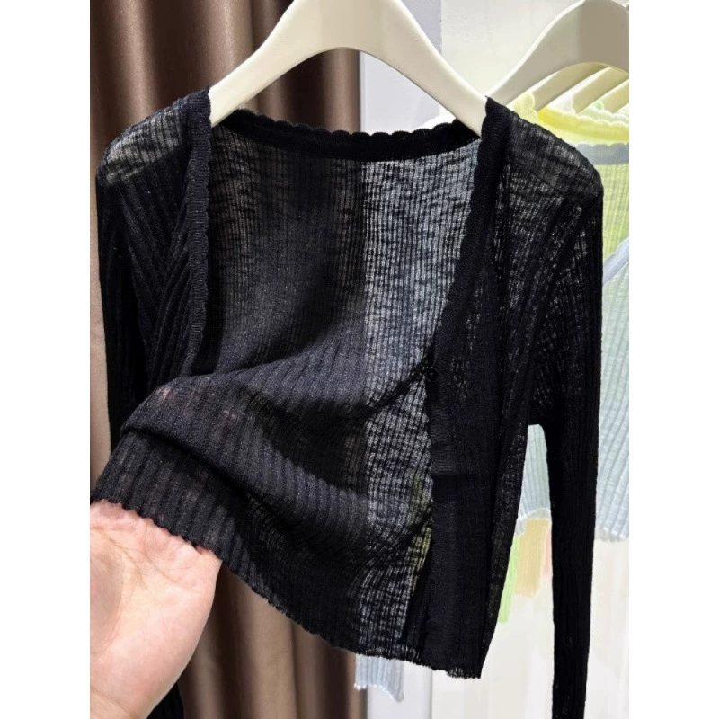 Blue thin knitted silk cardigan, slip dress, cloak, sun protection