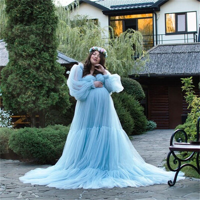 Veil Skirt Big Belly Photo Portrait Dress plus size Fluffy Stitching Pregnant Women's Evening Dress Large Skirt Dress with Sleeves Veil Skirt Big Belly Photo Portrait Dress plus size Fluffy Stitching Pregnant Women's Evening Dress Large Skirt Dress with Sleeves