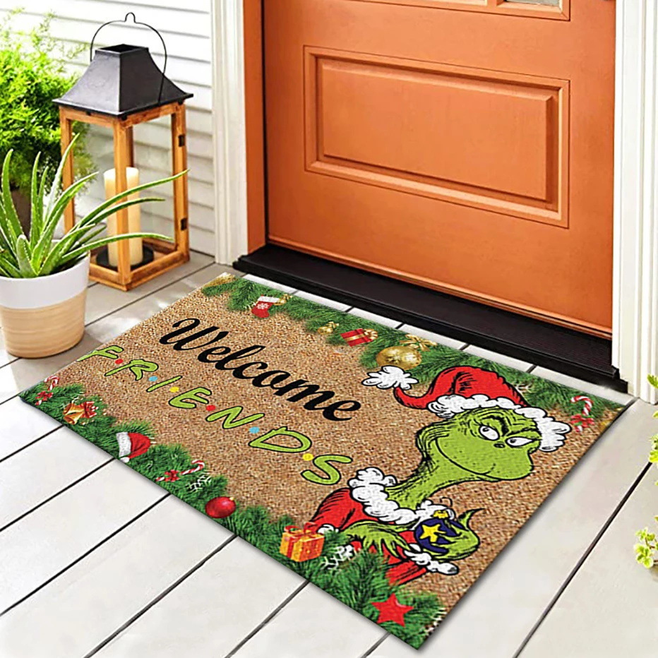 Nueva alfombra de puerta Grinch de Navidad Estera decorativa de Nochebuena Alfombra de piso de la generación del pelo del Amazonas Alfombra de piso