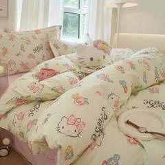 ハローキティ漫画プリントコットン4点セットサンリオかわいい子供用コットンベッド3点セット卸売