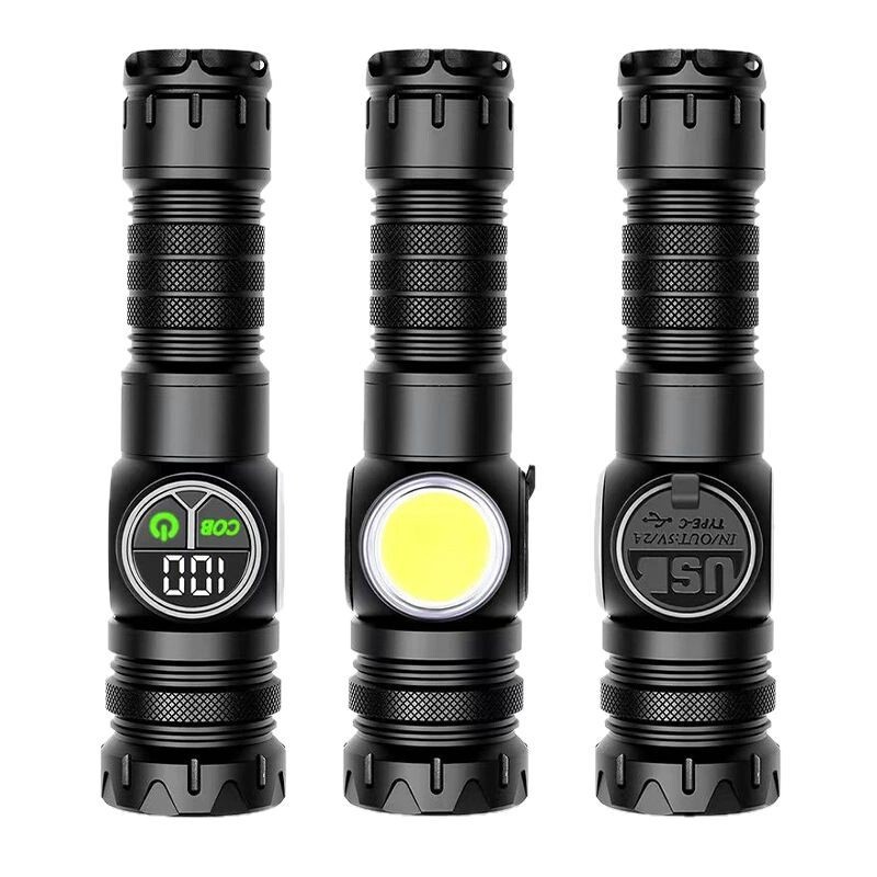インテリジェントデジタルディスプレイプラスチック懐中電灯白色レーザー芯 COB サイドライト屋外ポータブル作業灯磁気吸引メンテナンスライト|undefined