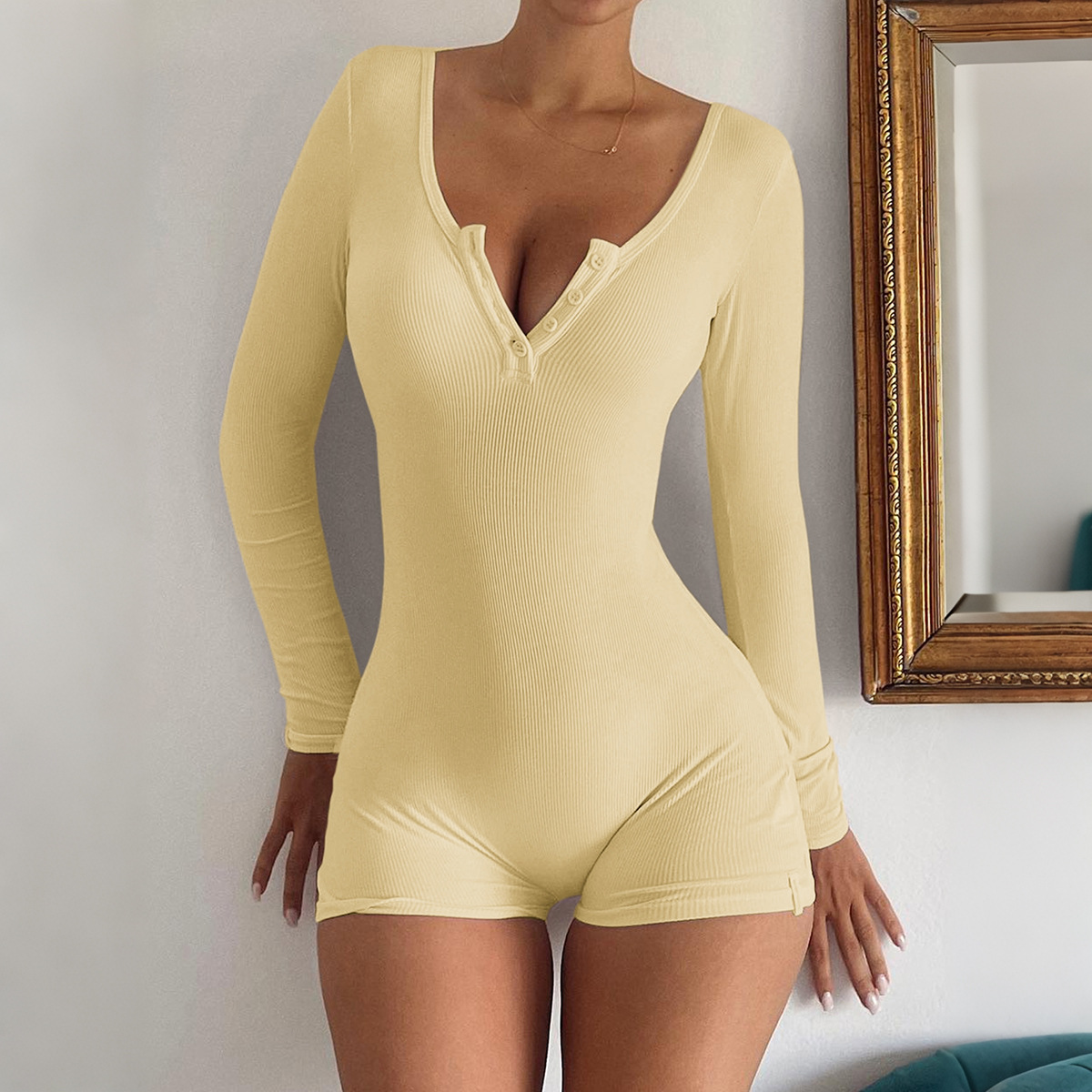 Kaikuo Yoga deportivo de color sólido pantalones cortos de mangas largas monje de mujer 2025 otoño y invierno Amazon estación independiente