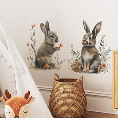 Foreign Trade Colorful Cartoon Rabbit Flower Bedroom Dorm Entrance Home Decor Wall Sticker Decal Self Adhesive Wholesale Cross-border