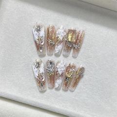淺來美甲新款【原創】富家千金名媛風暈染金箔花卉爆閃美甲