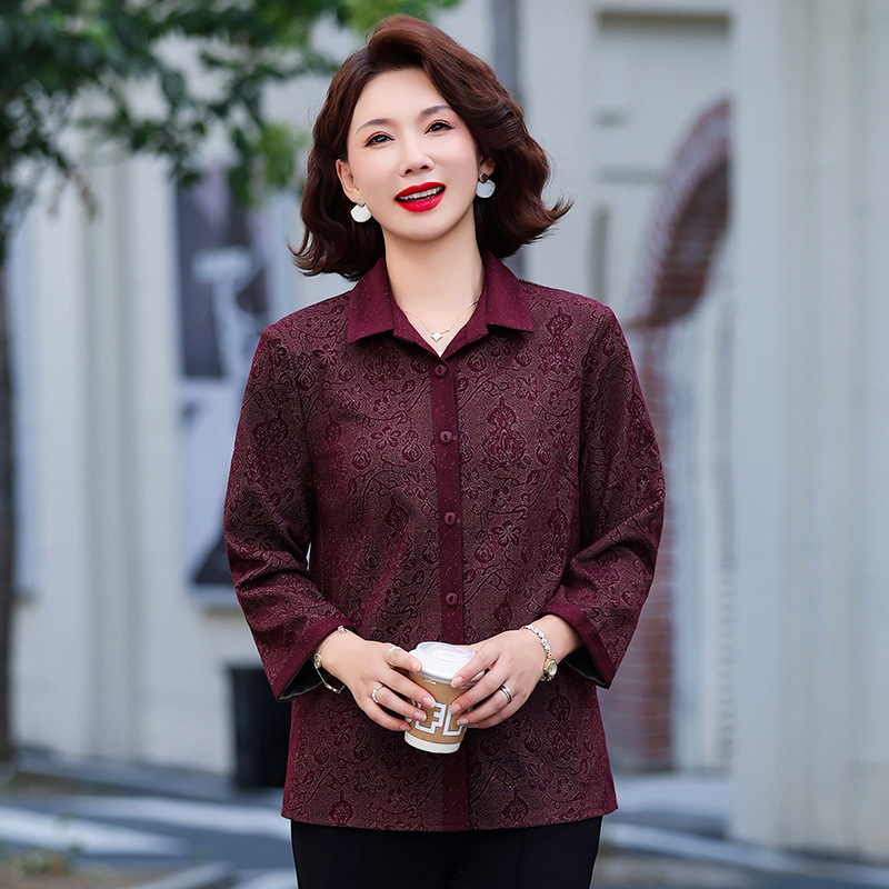 Stylish long-sleeved shirts for middle-aged and elderly women, perfect for spring and autumn; fashionable autumn shirts for moms; printed cardigan tops for older women Stylish long-sleeved shirts for middle-aged and elderly women, perfect for spring and autumn; fashionable autumn shirts for moms; printed cardigan tops for older women