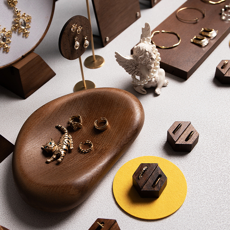 Jewelry display rack walnut necklace rack embroidered stretch earring storage rack ring holder jewelry display shooting props