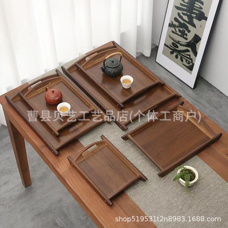 中式木制托盘长方形茶盘家用带手提面包托盘蛋糕放置盘木制烧烤盘