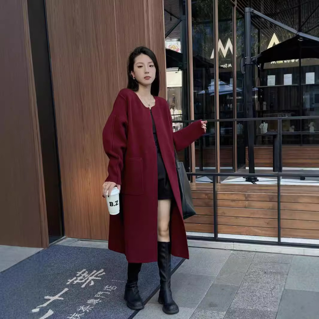 24 invierno Puyuan Angola rojo de alto nivel sensación de lana tejido cardigan para mujeres 2024 otoño invierno nuevo