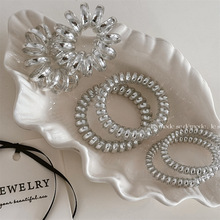 简约时尚冷淡风亮银色电话线发圈韩版气质款基础微弹扎发头绳头饰