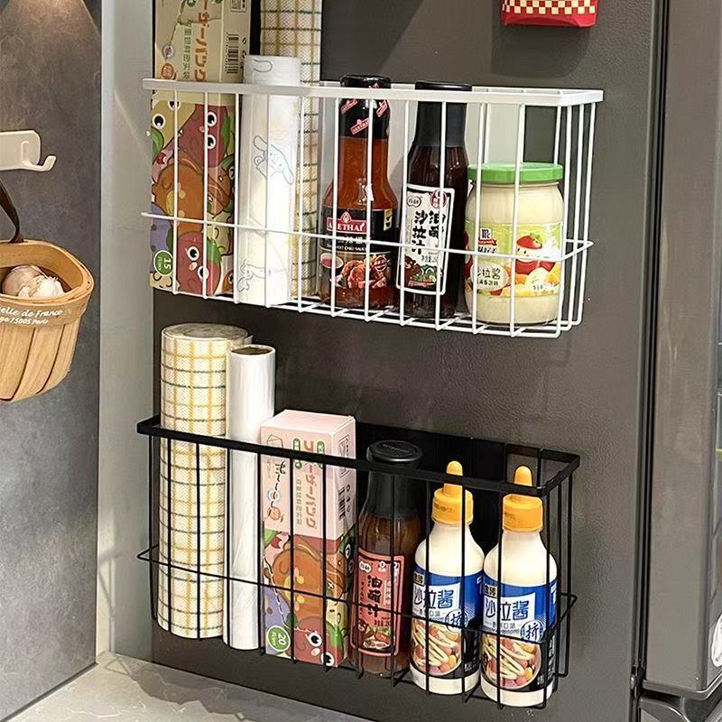 Refrigerador de cocina de absorción magnética estante de almacenamiento bolsa de película de preservación de toallas de papel artefacto sin agujeros de perforación condimento doméstico estante de almacenamiento de película de preservación de fresco