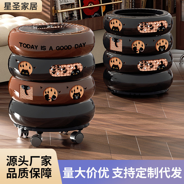 垃圾桶家用新款客厅轻奢高档甜甜圈收纳桶带盖高颜值厨房带轮纸篓|undefined